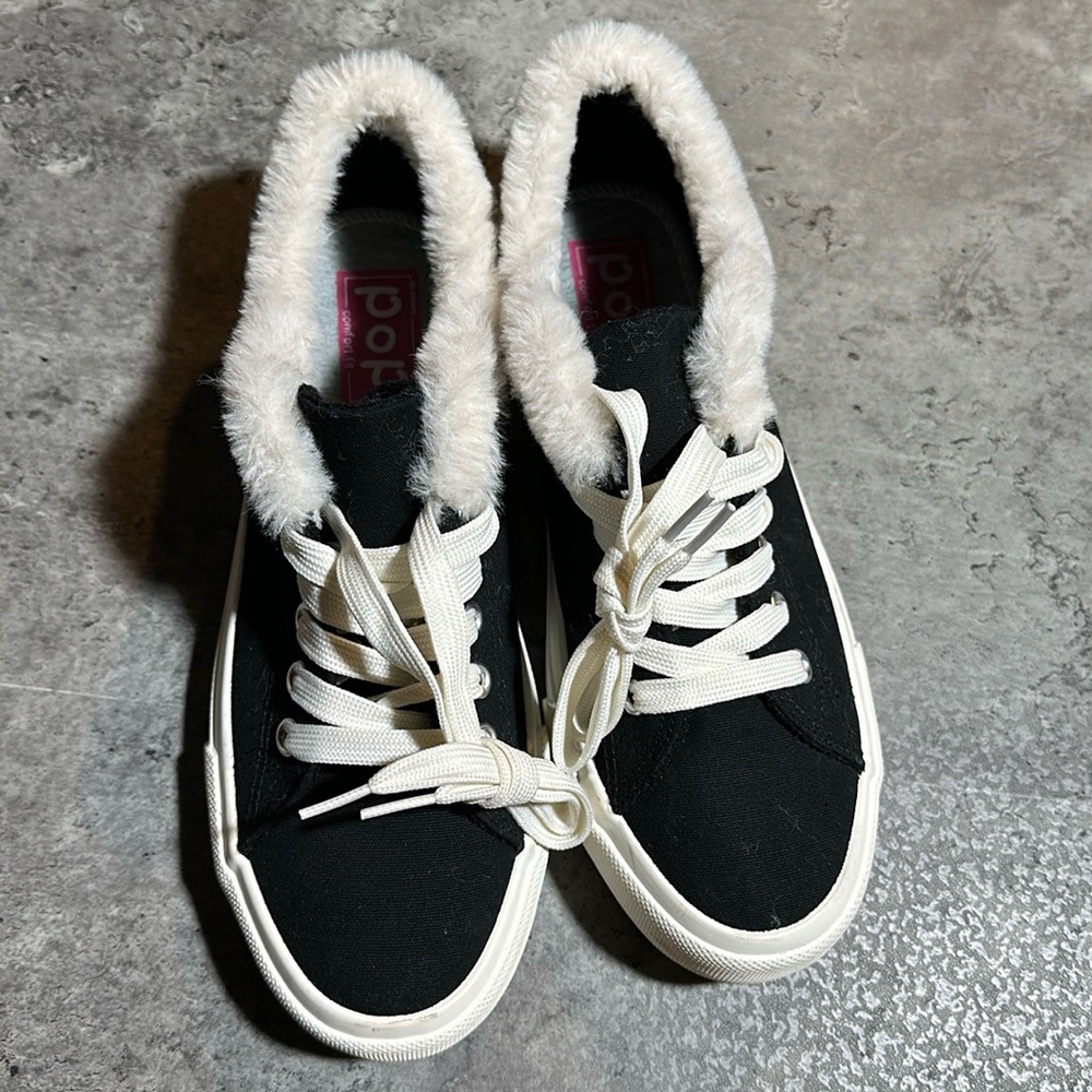 Black and white faux fur chucks